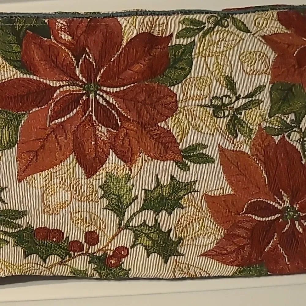 Festive Poinsettia Tapestry Table Runner